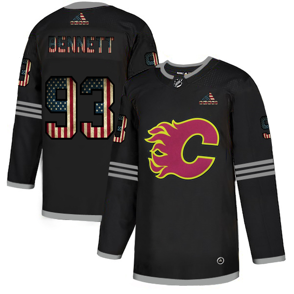 Calgary Flames 93 Sam Bennett Adidas Men Black USA Flag Limited NHL Jersey